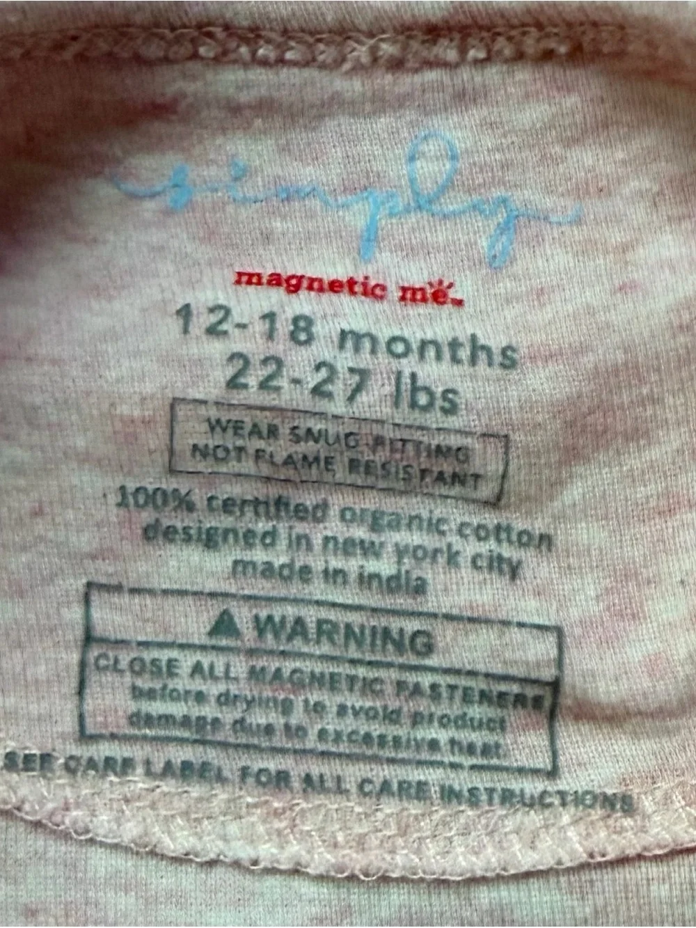 Magnetic Me Pink Footie One Piece Pajamas - 12-18 months 22-27 lbs - EUC